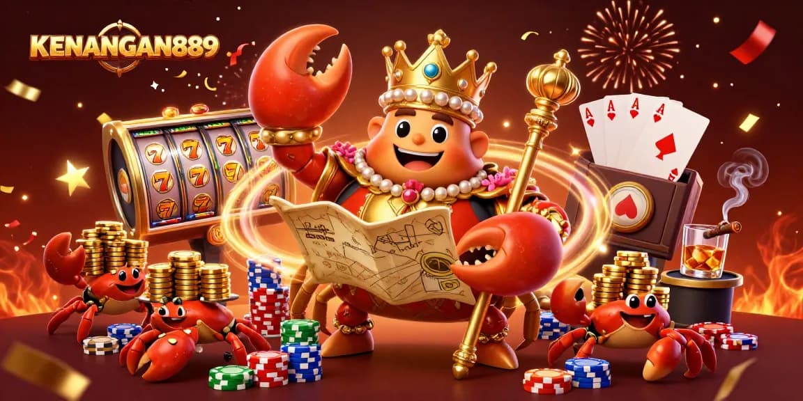 Experience thrilling jackpots with KENANGAN889's vibrant slot reels and golden crab emperor in action.