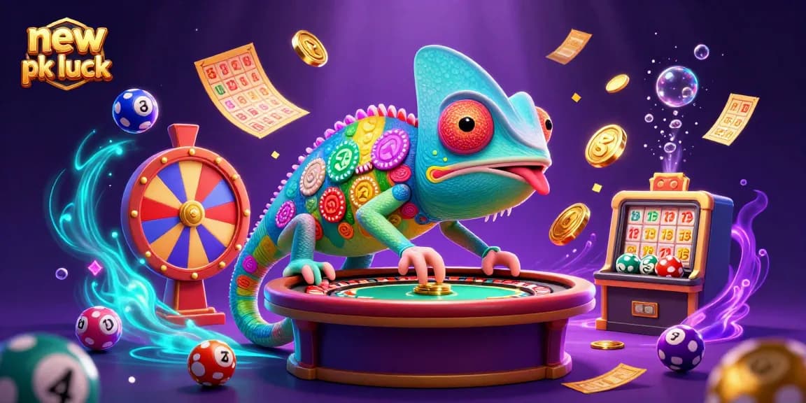 Experience the thrill of winning at new pk luck casino with vibrant 3D illustrative elements.