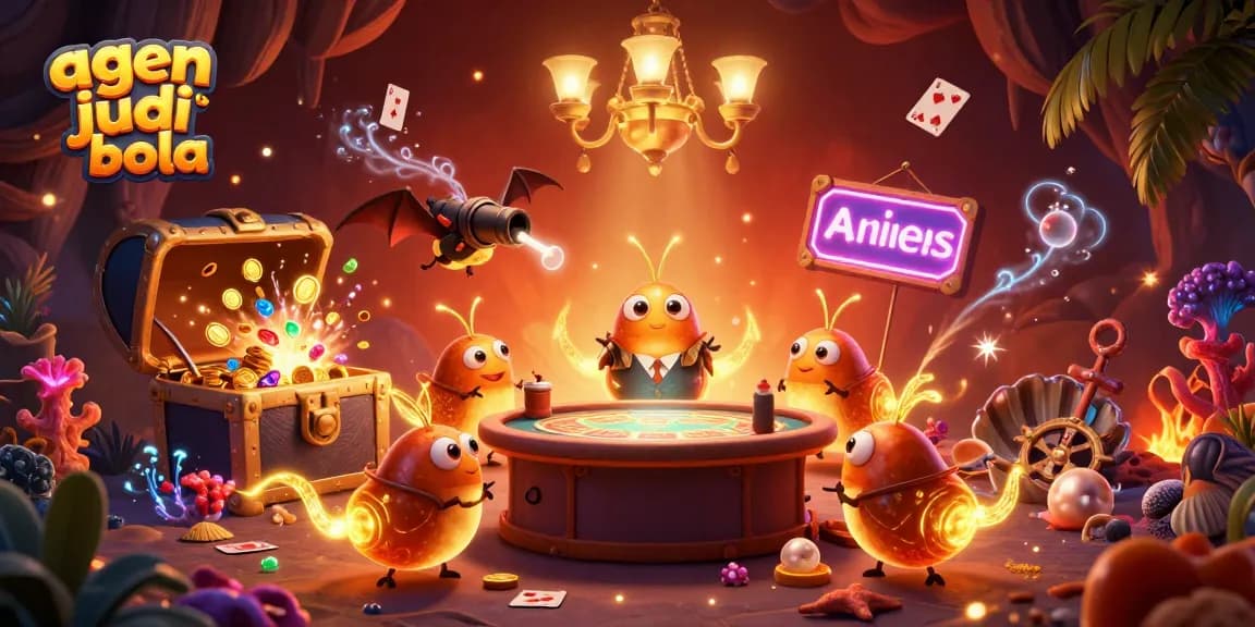 Engage in exciting agen judi bola at our vibrant online casino featuring animated glowworms and a bat dealer.