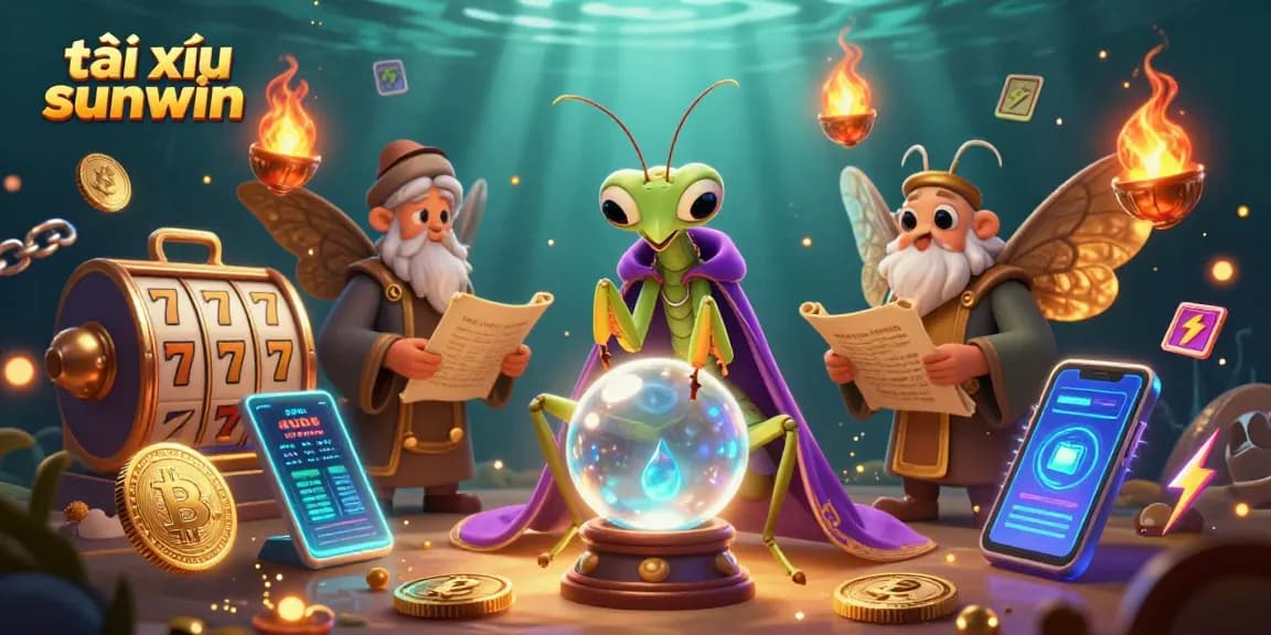 Experience the excitement of tài xỉu sunwin with vibrant slot reels and cryptocurrency elements in a mystical 3D scene.
