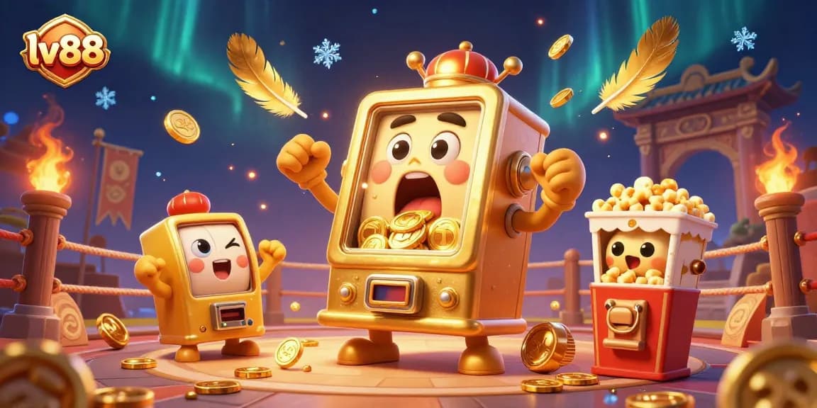 Cheerful scene where lv88 jackpot slot machine wins, surrounded by cheering baby slots and gold coins.