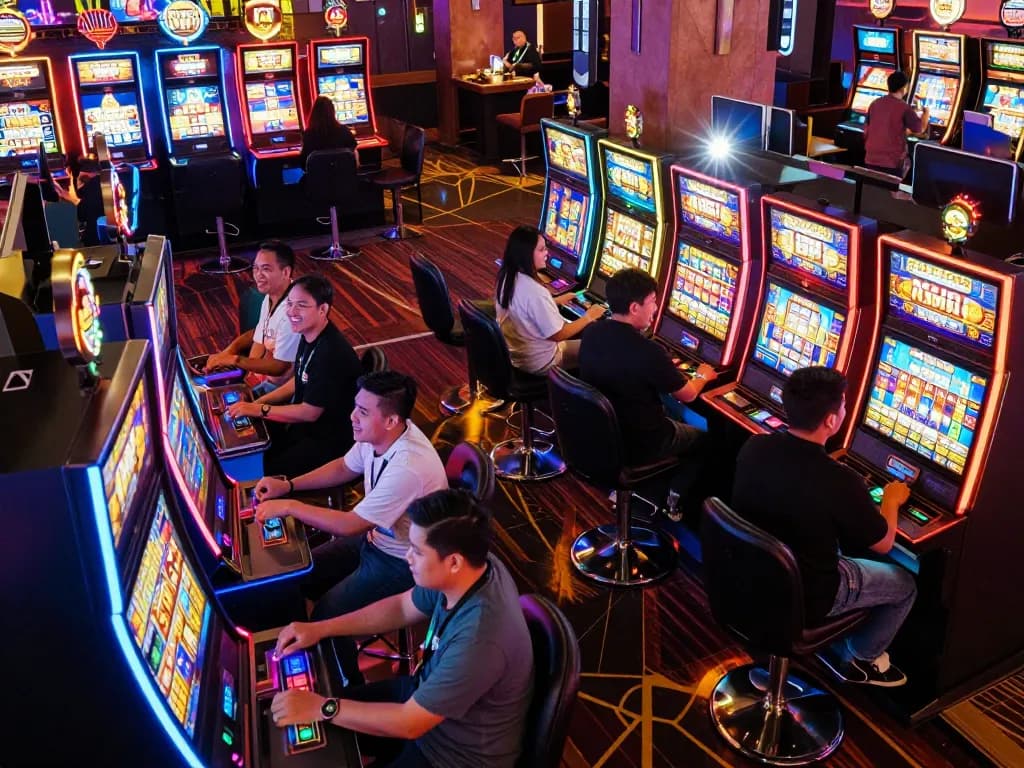 Players experiencing thrilling Slot Gacor games at vibrant casino slot machine area