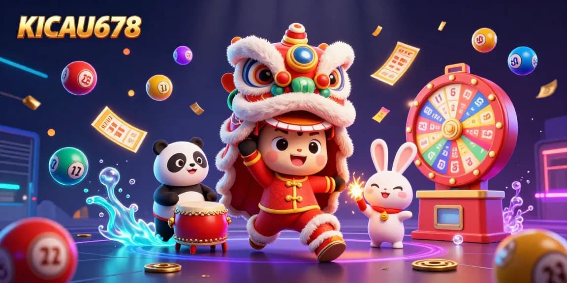 Win big with KICAU678 in an action-packed casino-themed illustration featuring vibrant characters.