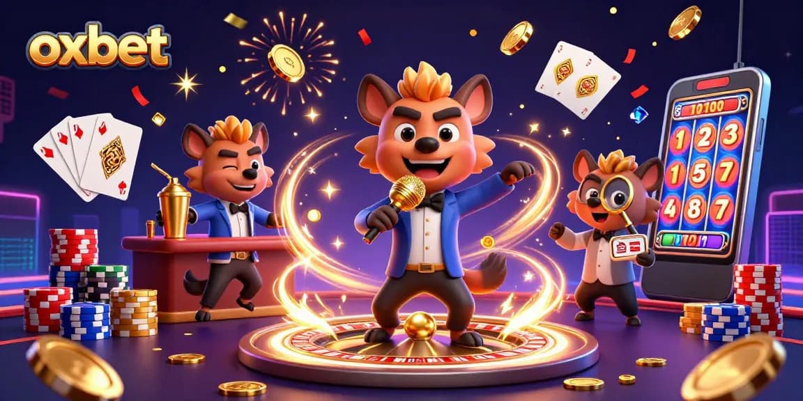 Engage with oxbet's vibrant casino scene featuring hyenas entertaining with laughter and drinks.