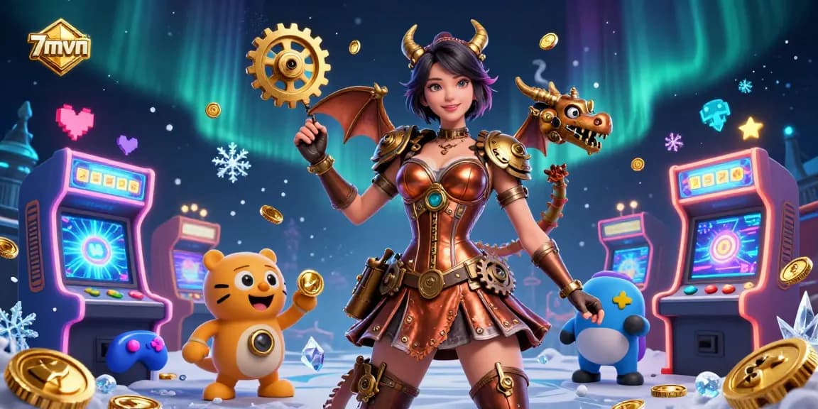 Engage with 7mvn's immersive casino experience featuring a dazzling steampunk scene filled with gaming excitement.