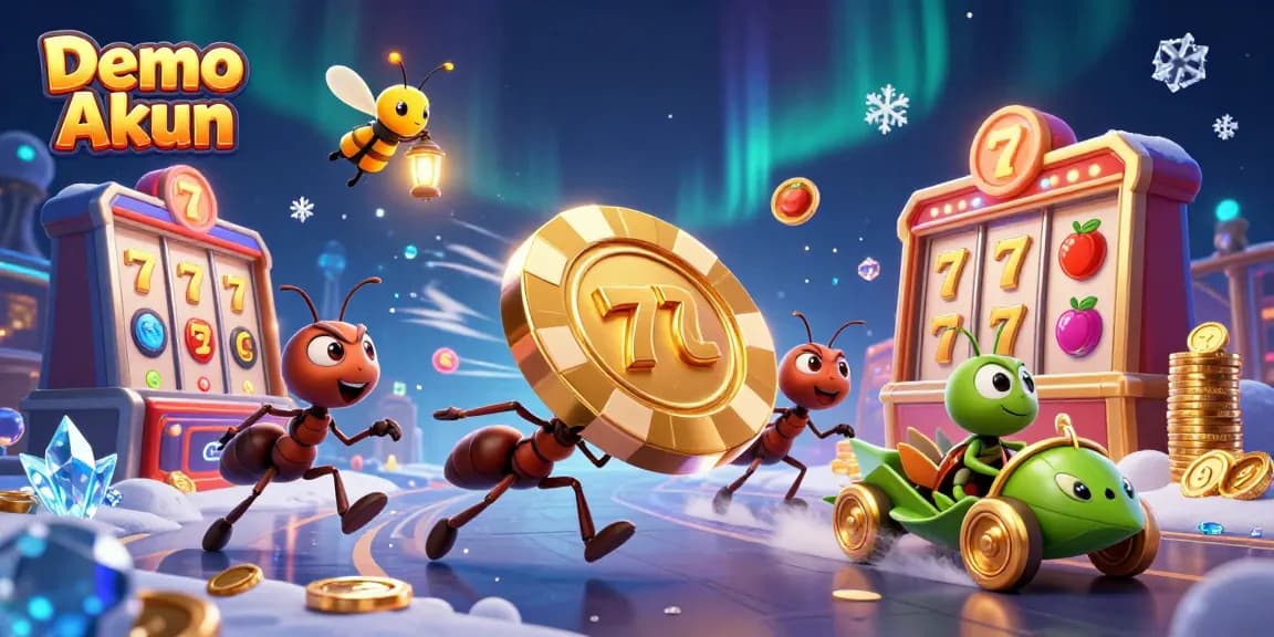 Engage with the thrilling Demo Akun experience featuring playful cartoon ants in a vibrant casino heist setting.