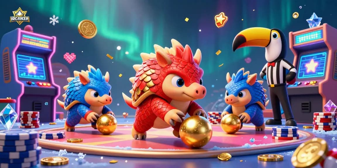 Spin the reels and experience IDCJOKER's vibrant gaming scene with colorful pangolins and casino elements.