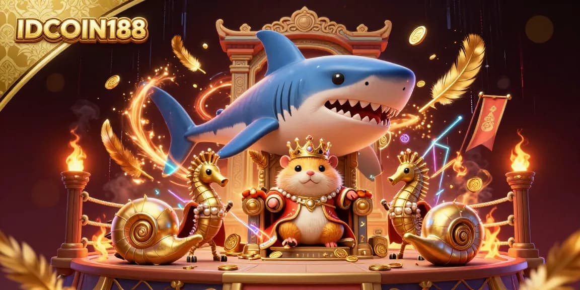 Engage with the vibrant gaming world of IDCOIN188 featuring a golden hamster king on a megalodon throne