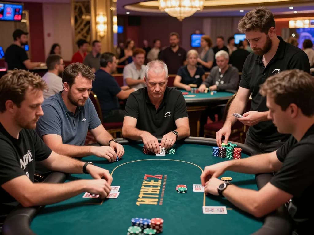 Players engaged in a tense moment of strategic gameplay at a BERLIAN889 Daftar poker tournament.