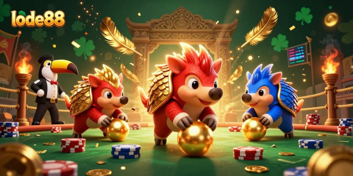 Lode88 rivals clash in a colorful casino scene, highlighting excitement through gaming.
