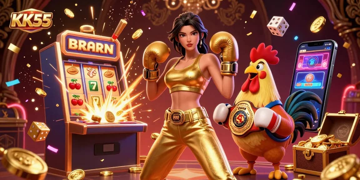 Experience KK55's thrilling jackpot moments with immersive casino elements and vibrant characters.