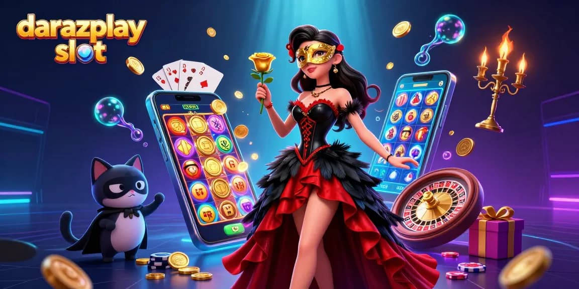 Engage with darazplay slot through vibrant 3D illustration showcasing exciting gaming elements.