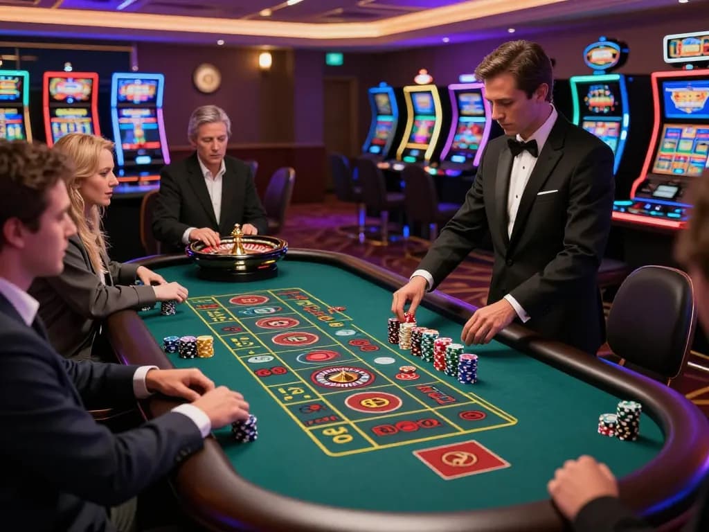Experience the thrill of live roulette at an Agen Resmi casino with players engaged and vibrant chips in action