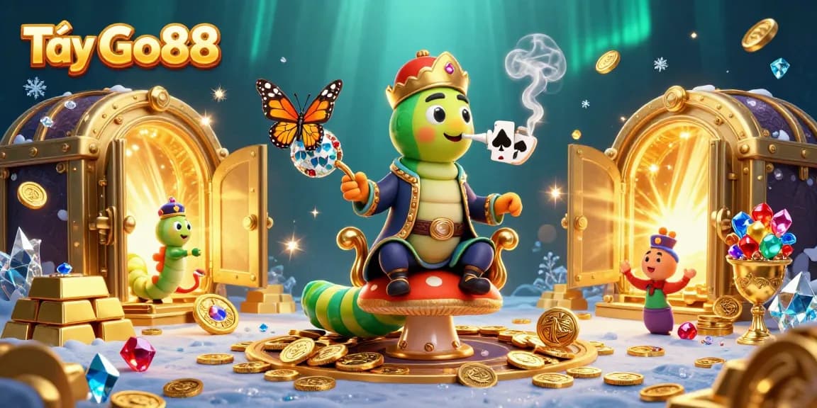 Tải Go88 to experience a vibrant online casino scene with dynamic characters and sparkling treasures.