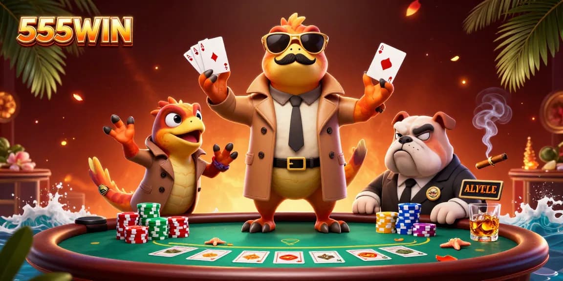 Join the excitement at 555WIN with raptors in disguise trying their luck at the poker table.
