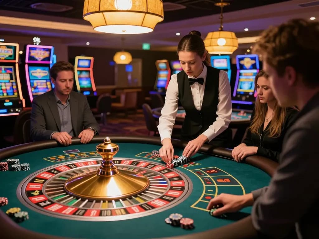 Player engaging in gameplay at a roulette table in a vibrant casino atmosphere, showcasing cm88com strategies.