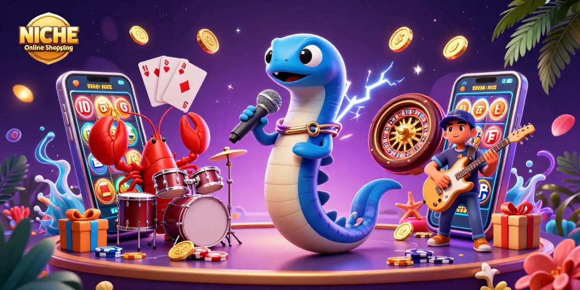 Experience NICHE Online Shopping with vibrant underwater casino featuring dynamic gambling characters.