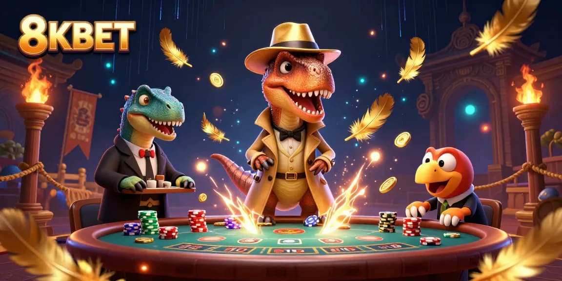 Experience high-stakes excitement at 8KBET with a velociraptor, stegosaurus, and dynamic casino elements.