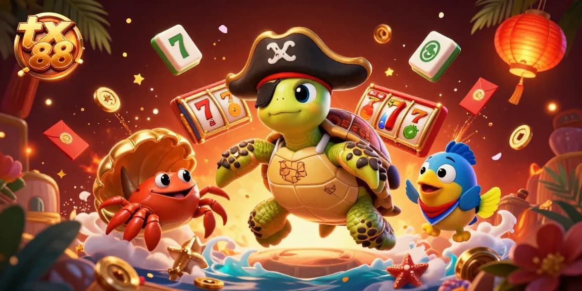 Engage in thrilling gameplay with tx 88 as a pirate turtle and friends discover casino treasures.