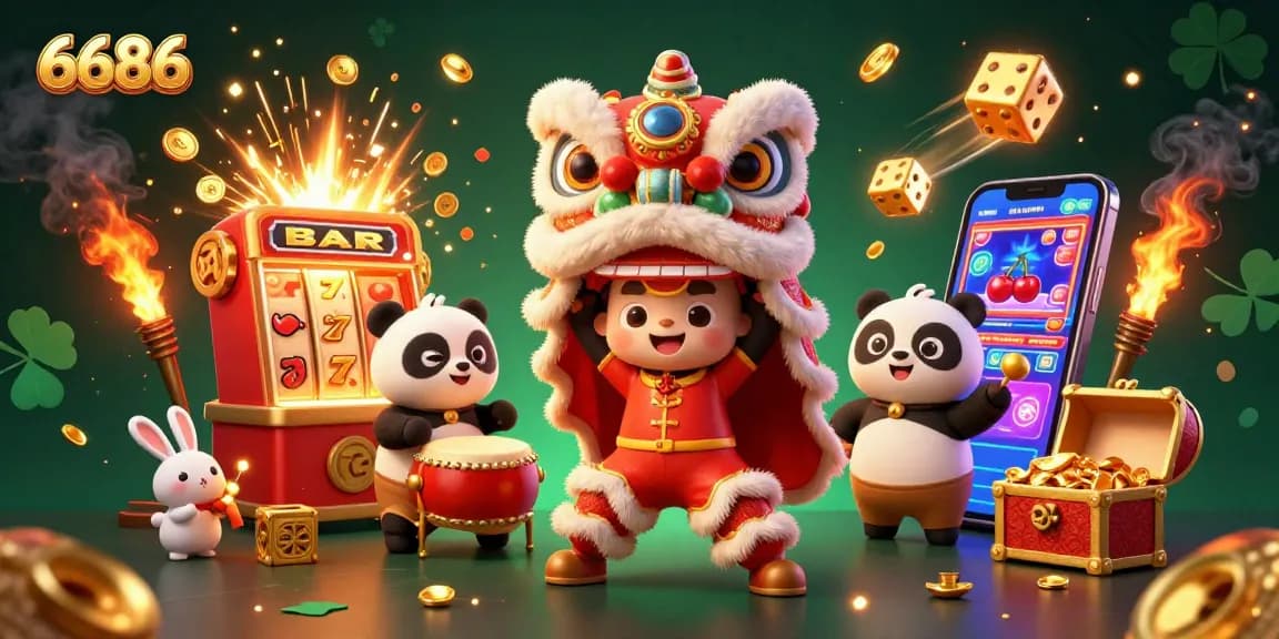 Experience thrilling casino action with 6686's dynamic slot explosion and lively characters.