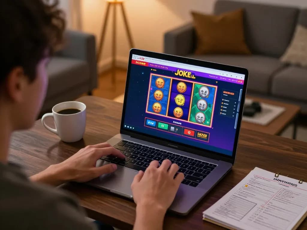Engaging gameplay on IDC88 JOKER interface at home, showcasing online casino experience.