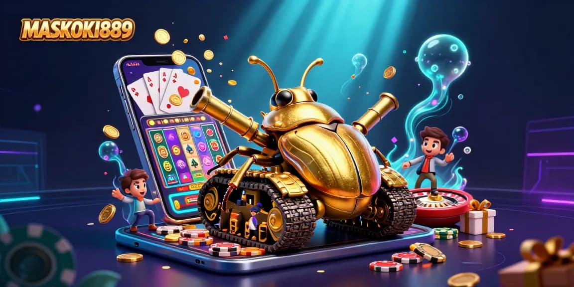Experience thrilling slots with MASKOKI889's captivating casino beetle tank illustration.