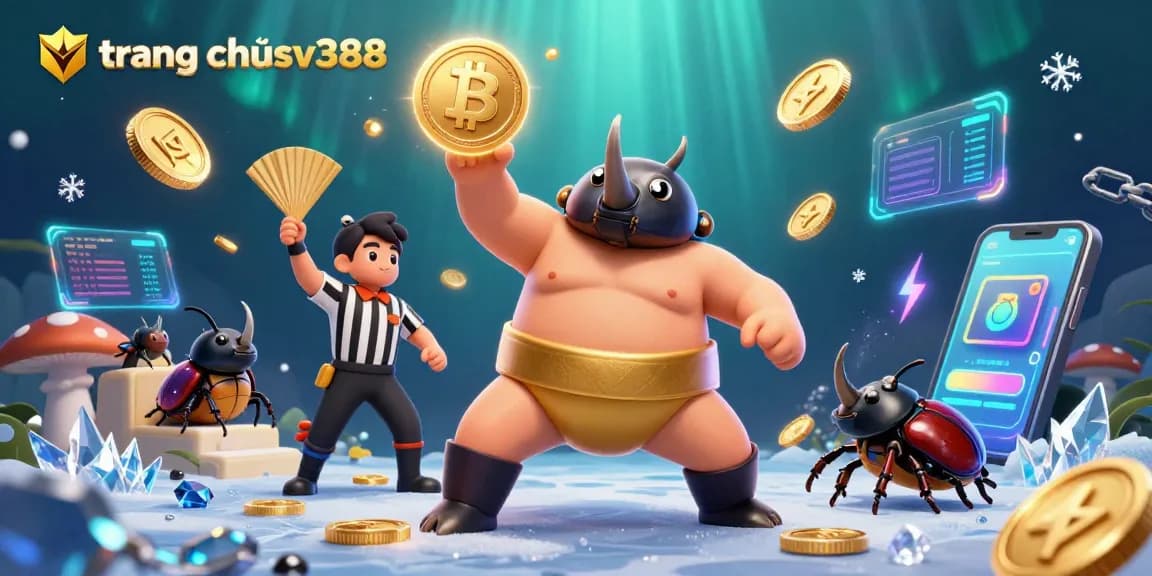 Experience the thrill at trang chủ sv388 with vibrant 3D illustration depicting a beetle sumo champion in a dynamic casino scene.