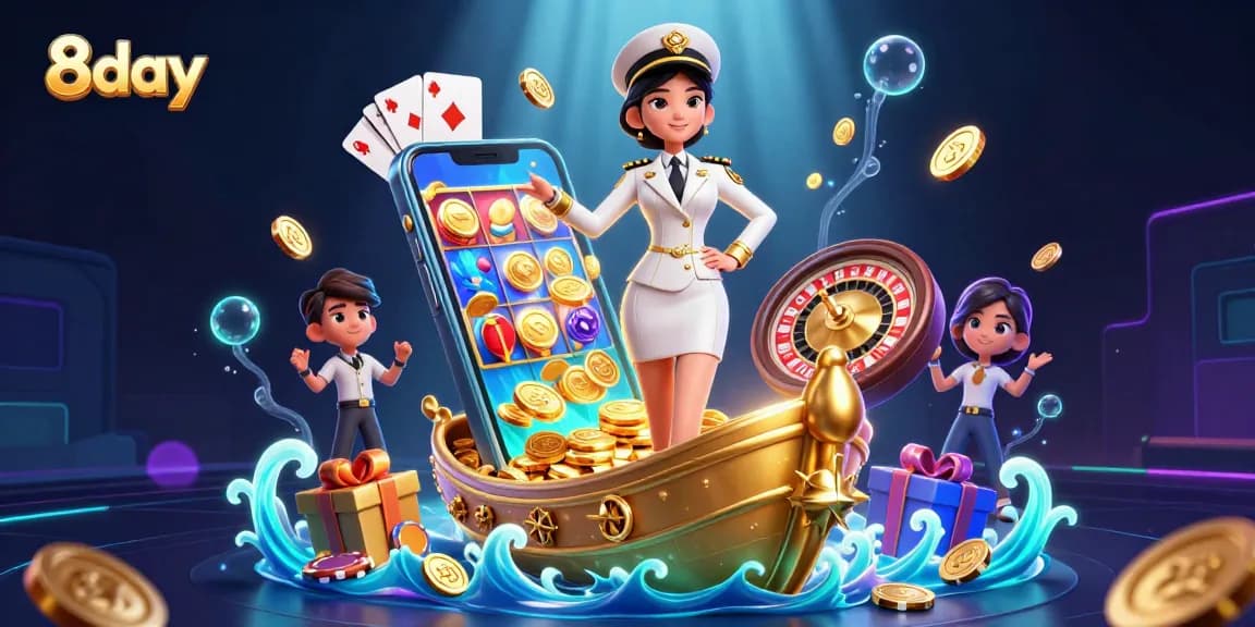 Experience thrilling games at 8day with vibrant slot reels and engaging casino elements.