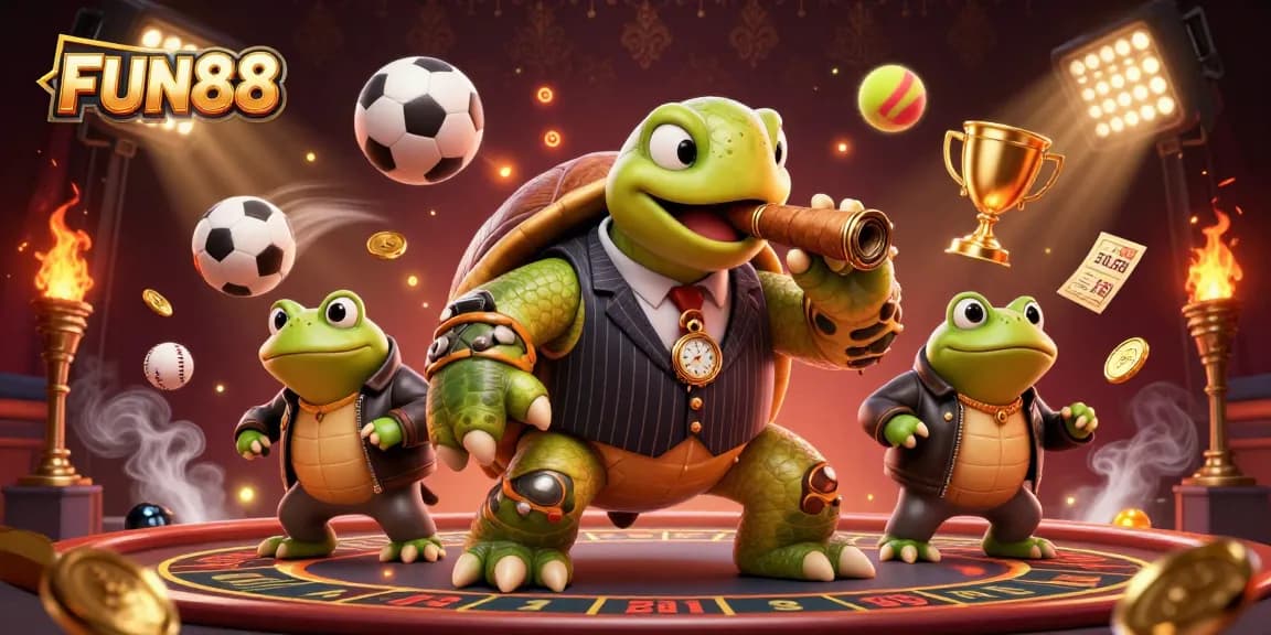 Engage your gaming skills with FUN88: dynamic scene of a poker game featuring vivid characters and casino elements.