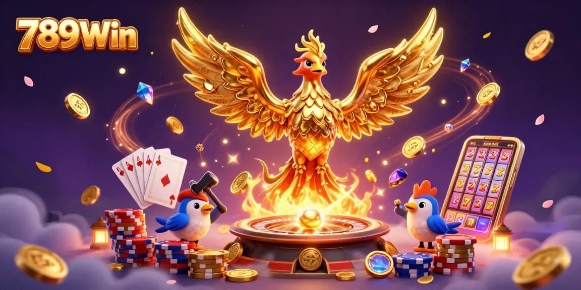 Betts big at 789Win with a golden phoenix and captivating casino elements.