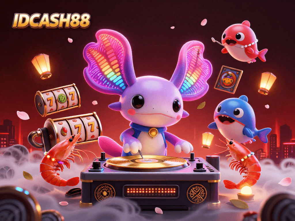 Engage with the exciting world of IDCASH88 as vibrant axolotl DJ and friends showcase thrilling slot machines.