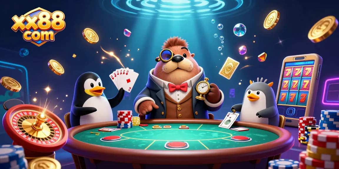 Experience thrilling gameplay at xx88 com with a 3D jolly walrus and friends enjoying an underwater casino scene.