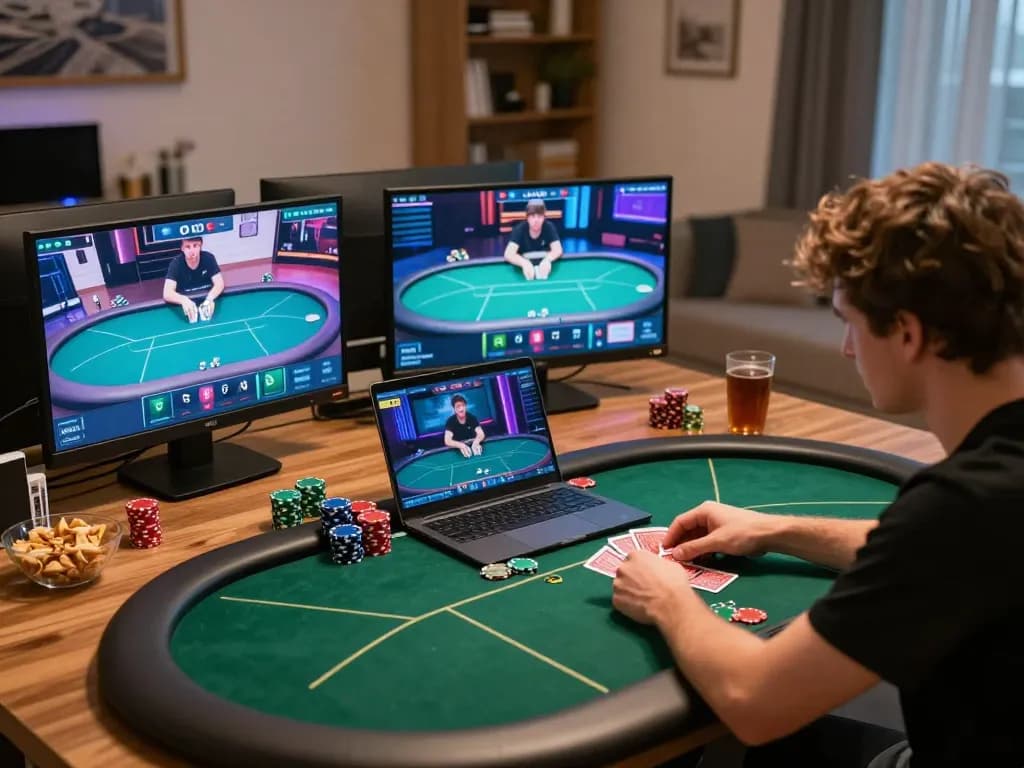 Engaging online poker gameplay at home, featuring badak178 for strategic gaming.