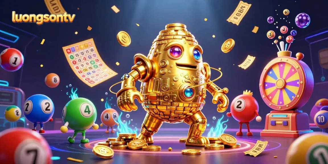 Join luongsontv for intense live gambling action, featuring a golden golem and vibrant lottery elements.