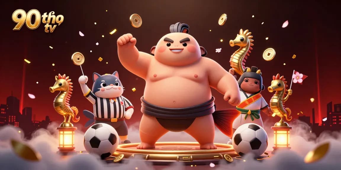 90 phút tv features a dynamic underwater scene of a sporty blowfish and cheering spectators, ideal for live sports betting.