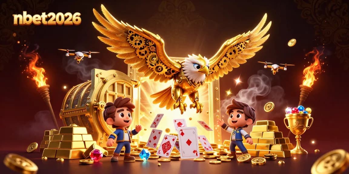 Experience the excitement of nbet2026 with a vivid illustration of a golden eagle amidst rich casino elements.