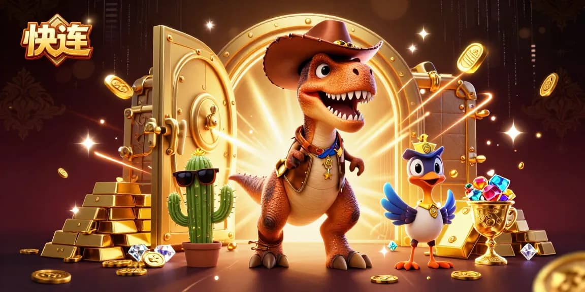 快连 enhances online gaming with dynamic characters amidst a treasure-filled casino scene.