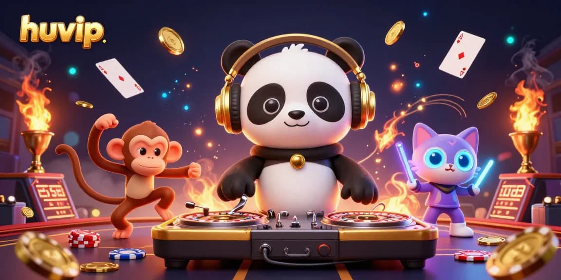 Experience thrilling gameplay at huvip with a vibrant 3D cartoon illustration featuring engaging characters and dynamic gaming elements.