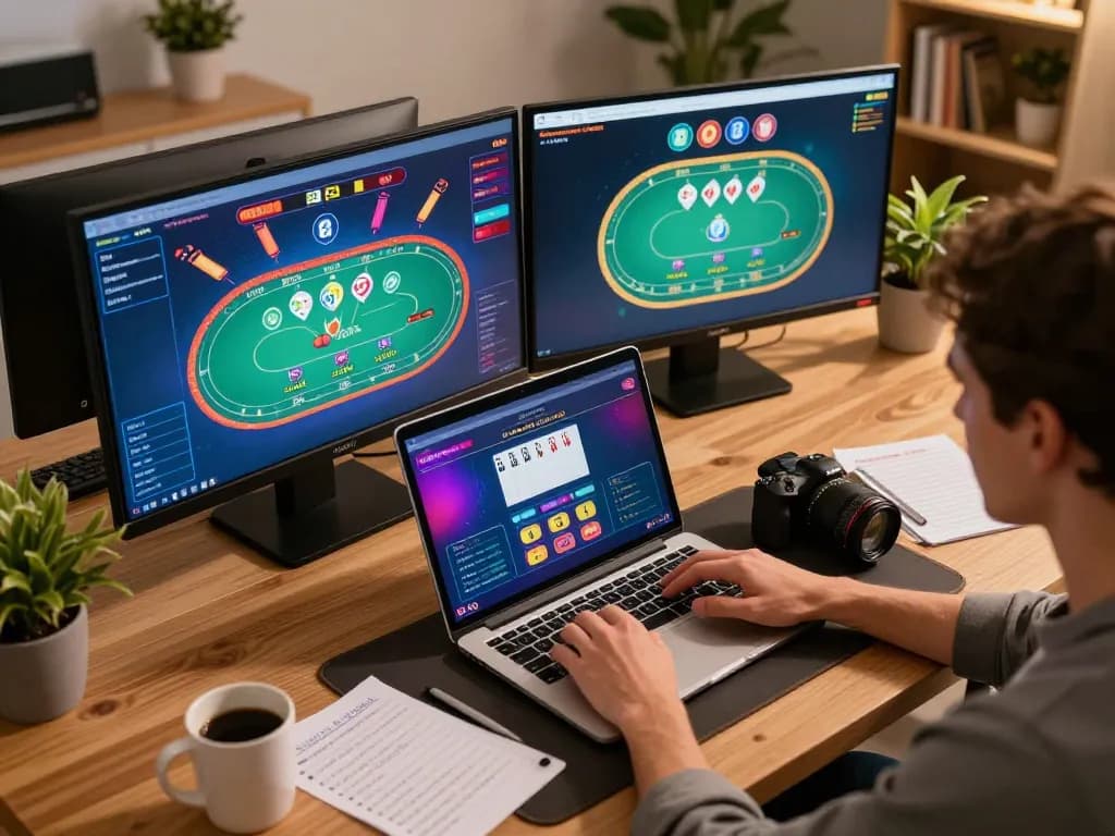 Engaging online gaming scene with rokok88 strategy notes and vibrant poker interface