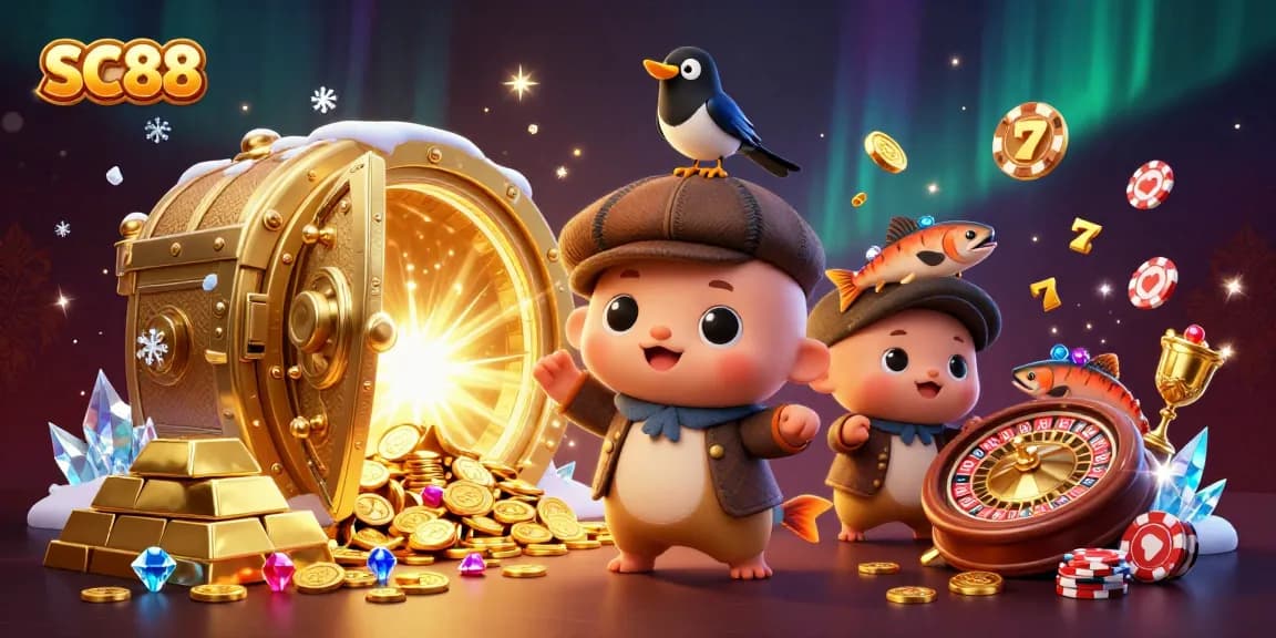 Engage with SC88's thrilling slot experience featuring playful characters and vibrant gems.