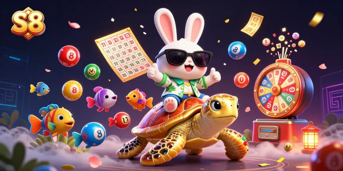 S8 brings exciting gaming adventures with a lucky rabbit and a golden turtle in this vibrant scene.