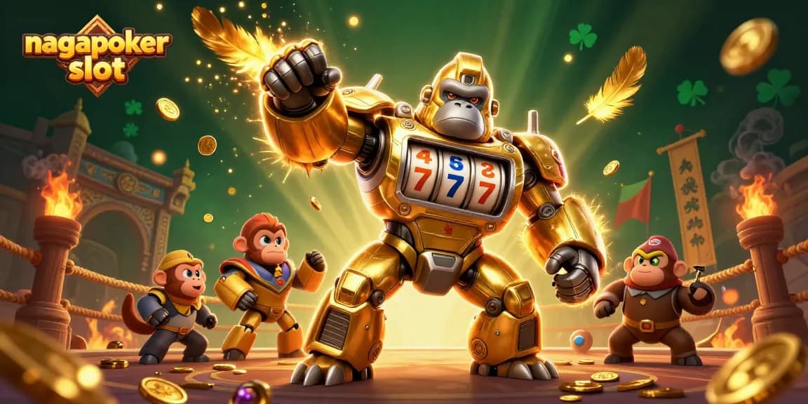 Experience thrilling action in the nagapoker slot with a dynamic 3D gorilla mech and colorful casino elements.