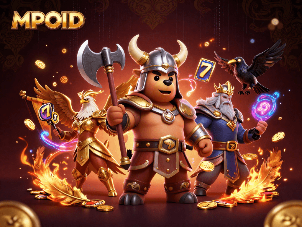 Bet and win with MPOID in a vibrant slot gaming atmosphere featuring Viking characters.