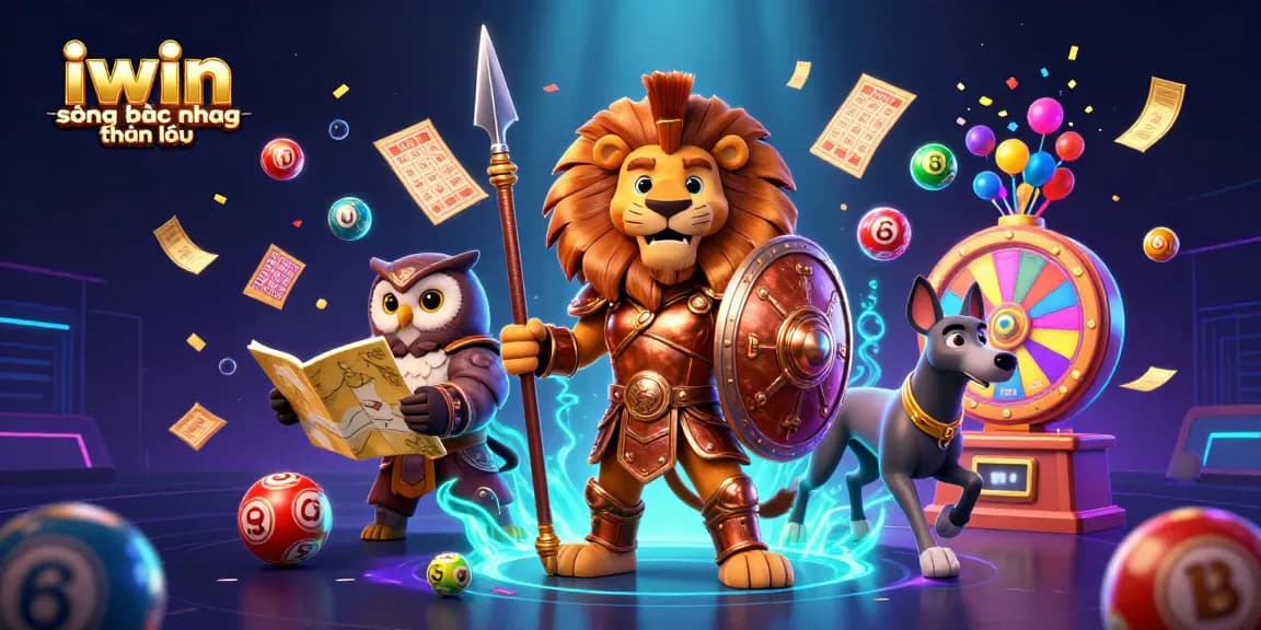 Experience the thrill at iwin sòng bạc thượng lưu as vibrant lottery elements surround heroic characters.