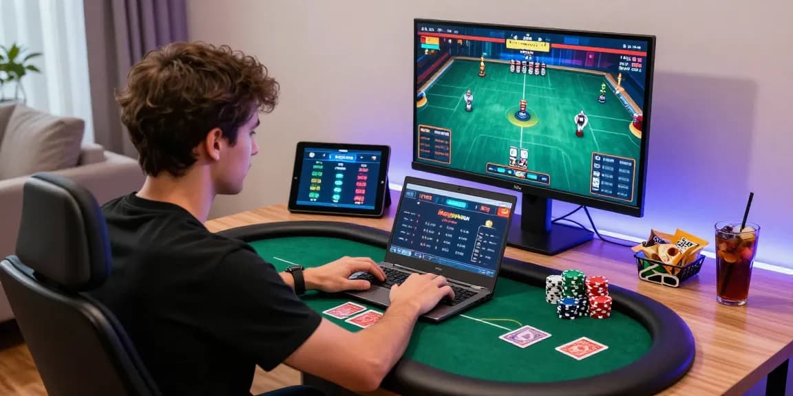 Immersive gaming environment with Alternatif Link Nagapoker displayed on tablet.