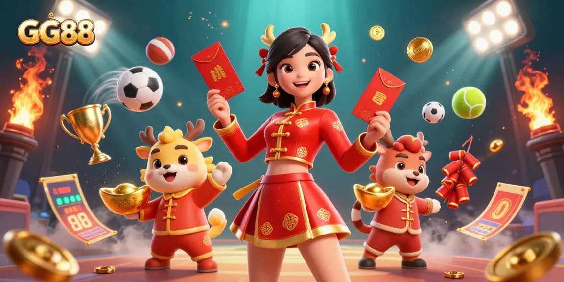 Engage in thrilling games at GG88, featuring a vibrant Lunar New Year celebration with sports elements and exciting visuals.