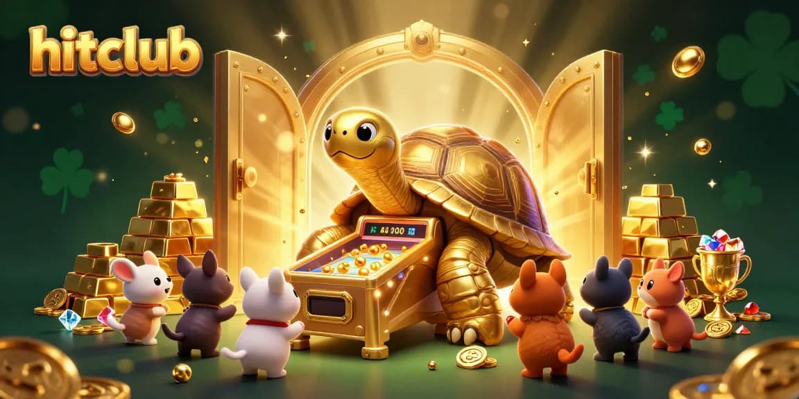 Engage with hitclub's exciting casino scene featuring a colossal golden tortoise as a pinball machine.