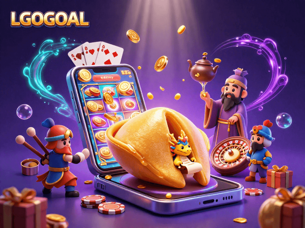 Experience exciting gaming moments with LGOGOAL as a golden fortune cookie scene reveals treasures.