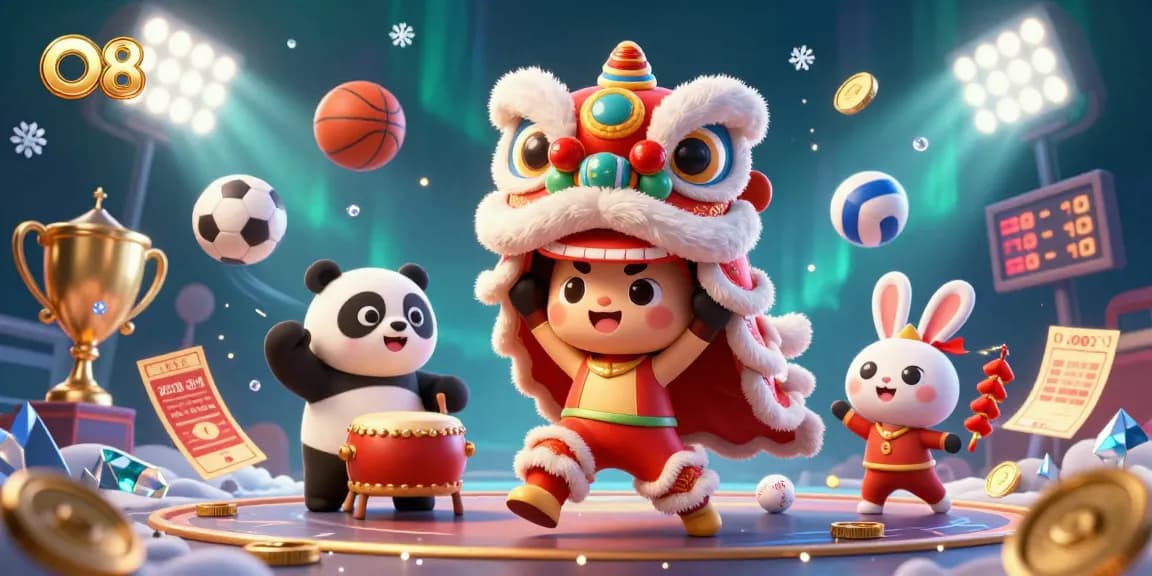 Experience thrilling gameplay at O8 with a vibrant lion dance and dynamic sports elements showcasing bets!