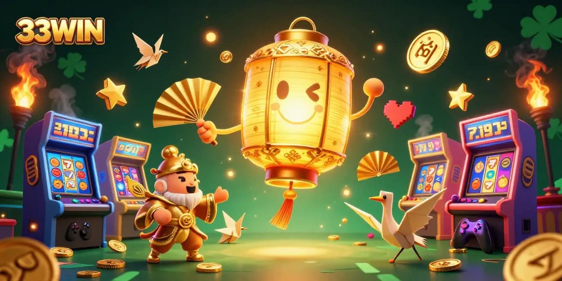 Experience the thrill of winning at 33WIN with vibrant casino games and lucky symbols all around.